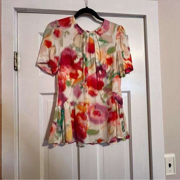 #160 KATE SPADE TULIP WATERCOLOR TIE DYE PELUM BLOUSE SIZE 8 - Picture 3 of 9